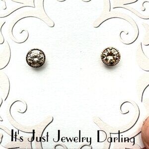 14K Yellow Gold Womens Earrings Champagne CZ Pierced Studs Gift Idea